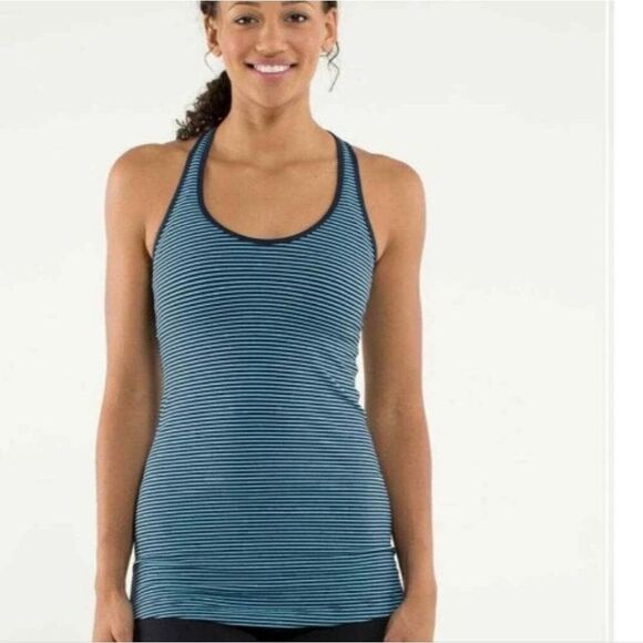 Lululemon Os Tank Blue Navy Striped Top Shirt Womens Sleeveless Athletic Gym - Picture 1 of 16